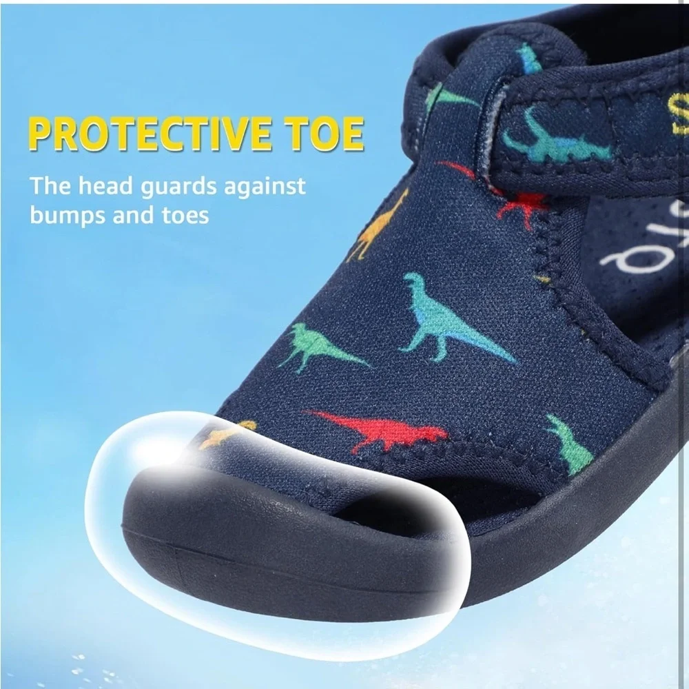 STQ Quick Dry Slip-On Water Shoes with Dinosaur Print size 7